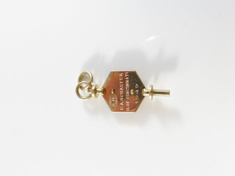 10K Gold 1949 Phi Lambda Upsilon Chemistry Honor Society Key Charm - Univ. of Cincinnati - 1 1/8"