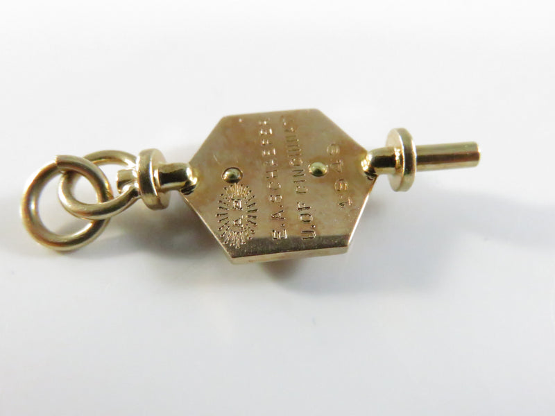 10K Gold 1949 Phi Lambda Upsilon Chemistry Honor Society Key Charm - Univ. of Cincinnati - 1 1/8"