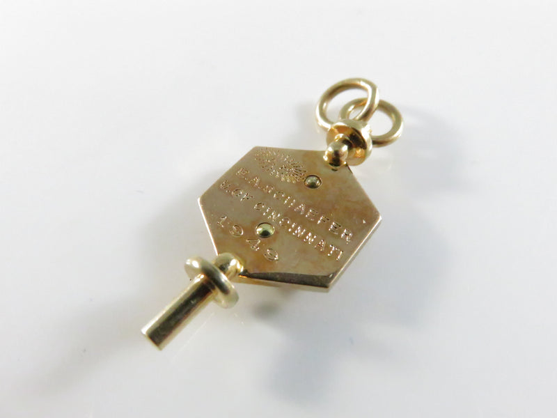 10K Gold 1949 Phi Lambda Upsilon Chemistry Honor Society Key Charm - Univ. of Cincinnati - 1 1/8"