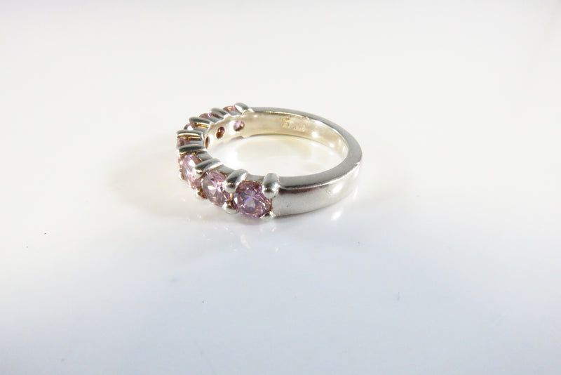 Sterling Silver Stackable Pink Glass Accented Band Ring Size 6.5