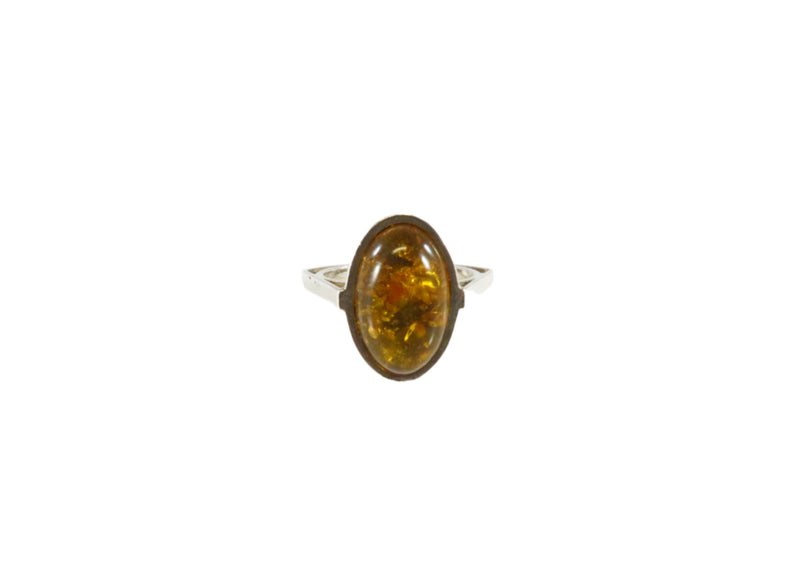 Honey Yellow Oval Amber Ring Sterling Fancy European Style Setting  Sz 8