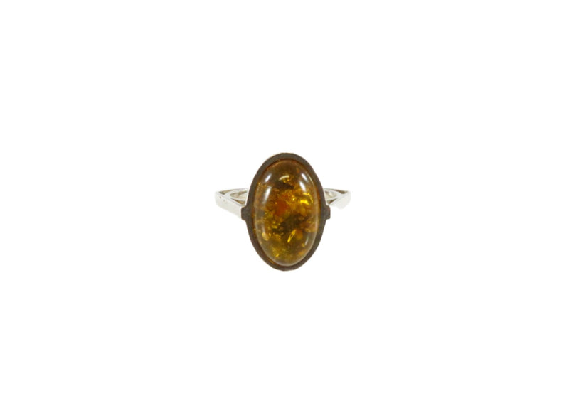 Honey Yellow Oval Amber Ring Sterling