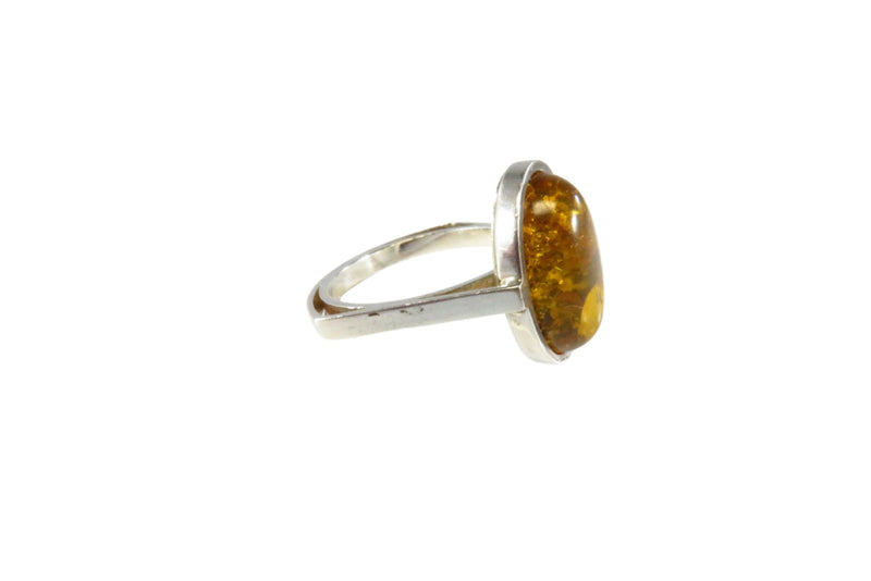 Honey Yellow Oval Amber Ring Sterling Fancy European Style Setting  Sz 8