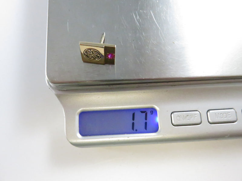 10K Gold General Electric GE Service Award Pin with Ruby – Tie Tack Style - 1 1/8"