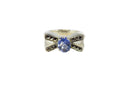 Oval Blue Glass Marcasite Accented Art Deco Style Bow Ring Sterling Silver — Sterling Silver, Silver — front view