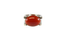 Unisex Sterling Silver Oval Orange Glass Cabochon Ring Size 7.25 — Sterling Silver, Silver — front view