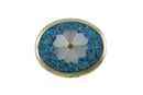 Vintage Alpaca Mexico Inlaid Metal Flower Pin Crushed Turquoise Mother of Pearl — Pearl — front view