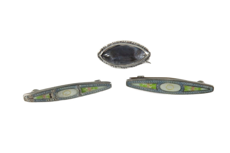 Grouping of 3 Sterling Silver Pins 2 Enamel Beauty Pin 1 Bubble Glass Pin — Jewelry & Watches:Vintage & Antique Jewelry:Fine: