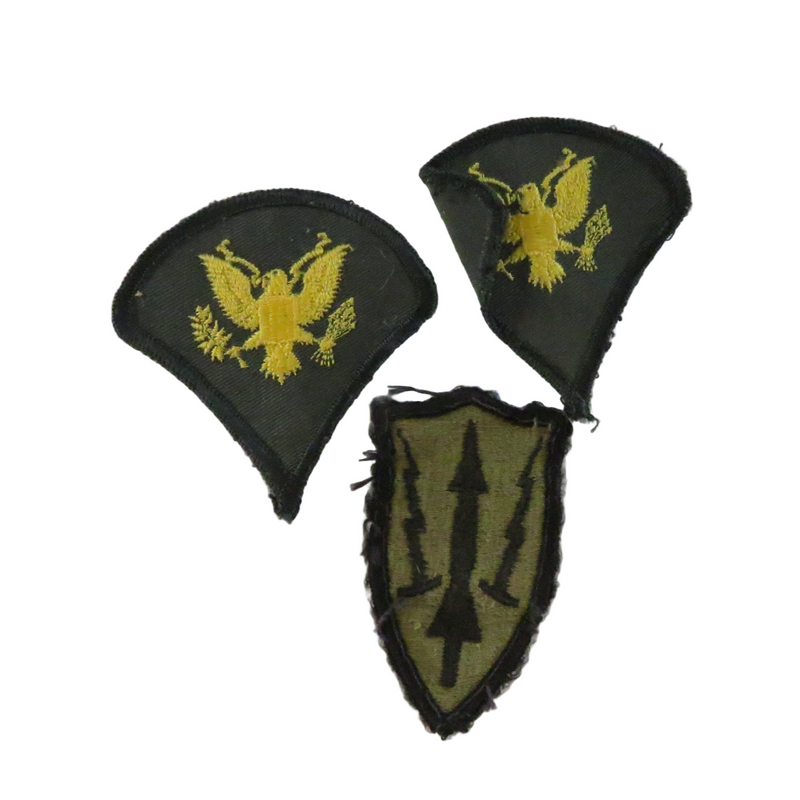 U.S. Army Specialist Rank Patches & ARADCOM Subdued SSI Patch Set - 3 Piece Lot — Gold — front view
