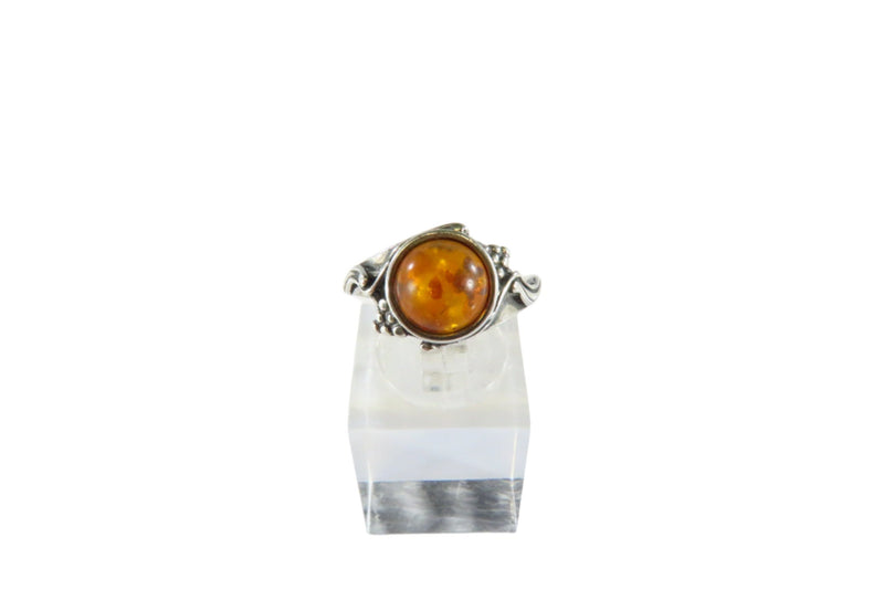 Orange Round Amber Band Ring Pierced Sterling Setting