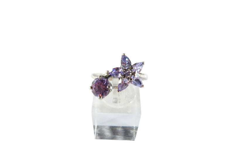 Purple Flower & Sun Sterling & Colored Glass Statement Ring