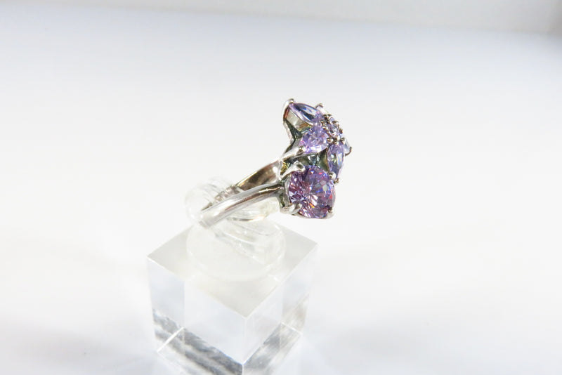 Purple Flower & Sun Sterling & Colored Glass Statement Ring Size 6.75