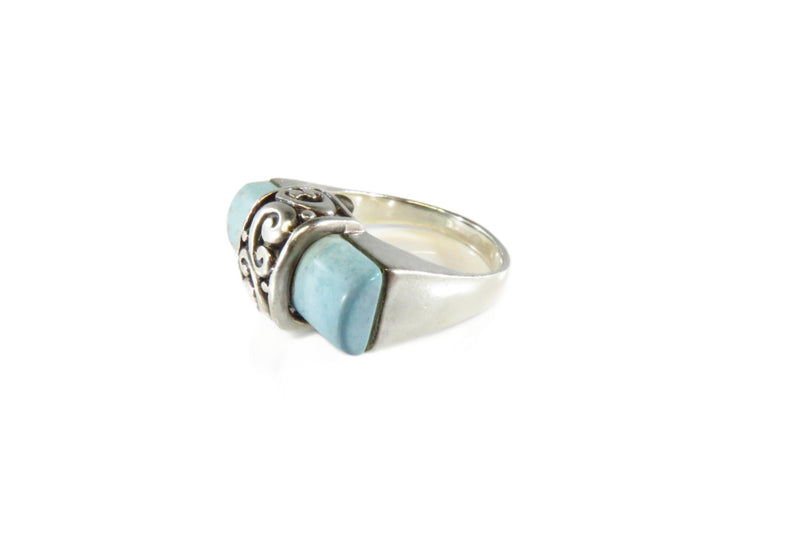 Vintage Pierced Sterling Ring with Thai Turquoise Insert Ring Size 8 3/4