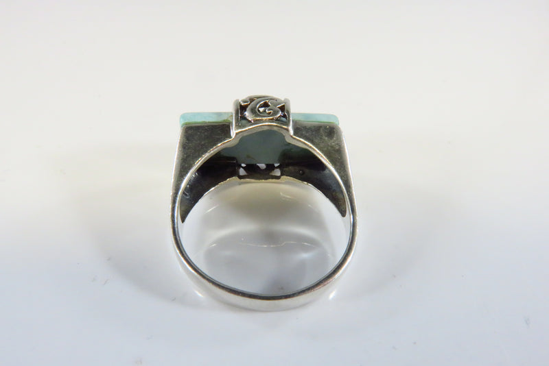 Vintage Pierced Sterling Ring with Thai Turquoise Insert Ring Size 8 3/4