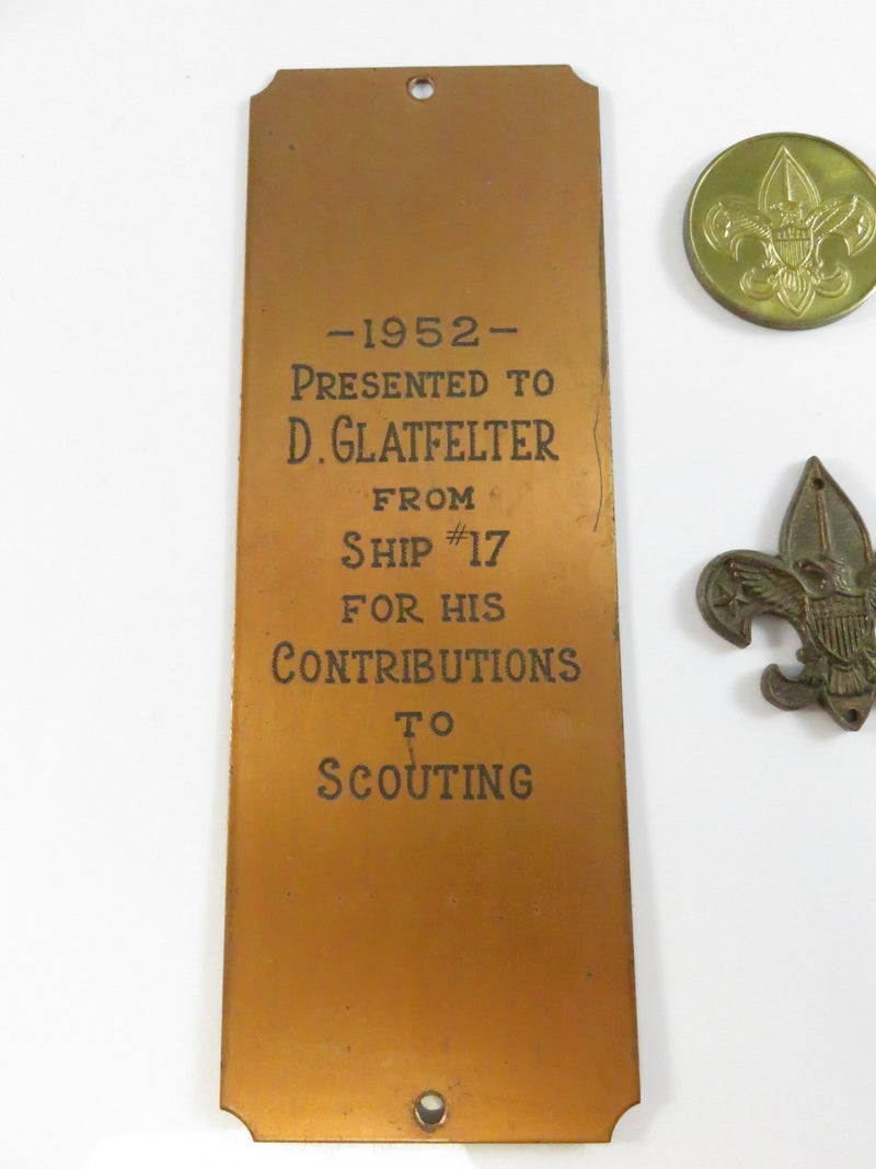 Vintage Boy Scouts D. Glatfelter 1952 Sea Scout Plaque, Tenderfoot Fleur-de-lis, "You Make The Difference" Token