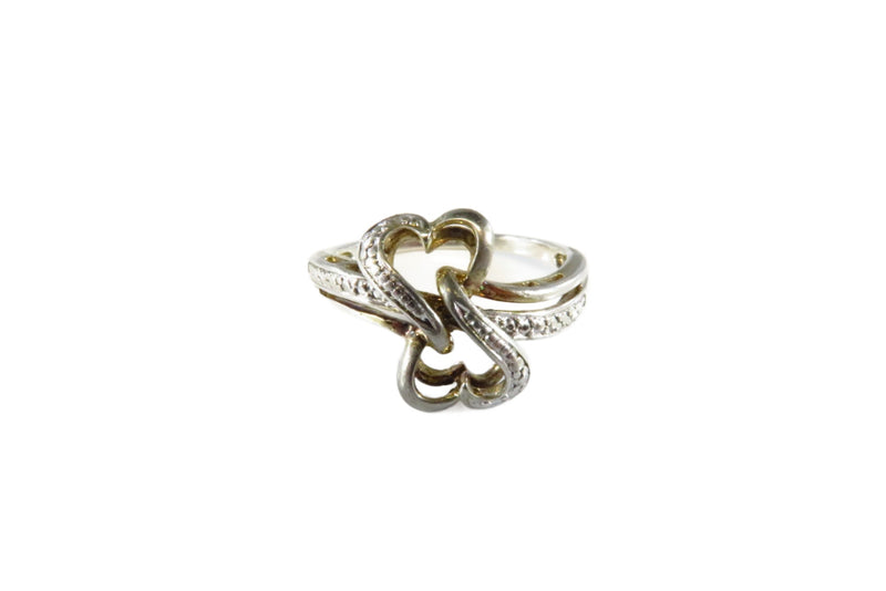 Double Heart Infinity Loop Costume Ring By JCM White Metal Size 7 3/4