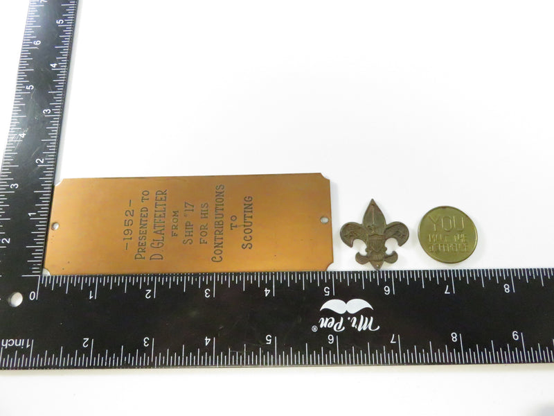 Vintage Boy Scouts D. Glatfelter 1952 Sea Scout Plaque, Tenderfoot Fleur-de-lis, "You Make The Difference" Token