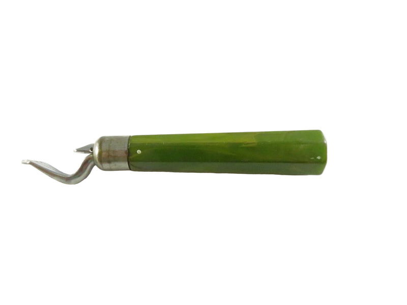 Green tool with a silver tip on a white background