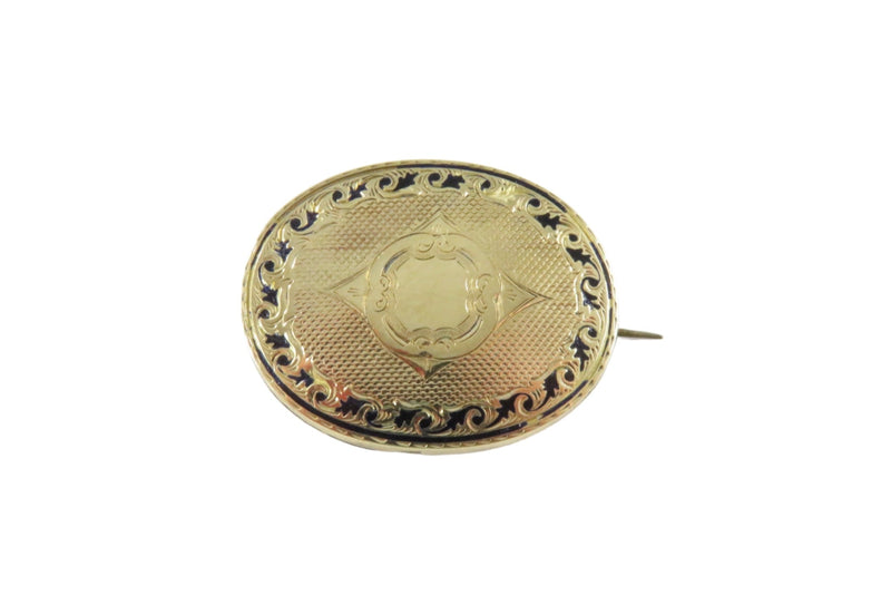 Antique Oval Taille D'Epargne Enameled Vanity Pin Unengraved Hollow — Jewelry & Watches:Vintage & Antique Jewelry:Costume:Vic
