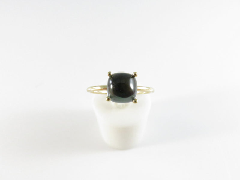 14K Yellow Gold Solitaire Ring with Dark Blue Synthetic Sugarloaf Stone 7.9 mm Cabochon
