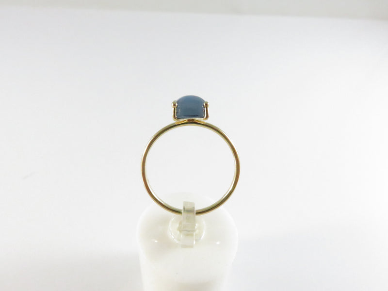 14K Yellow Gold Solitaire Ring with Dark Blue Synthetic Sugarloaf Stone 7.9 mm Cabochon