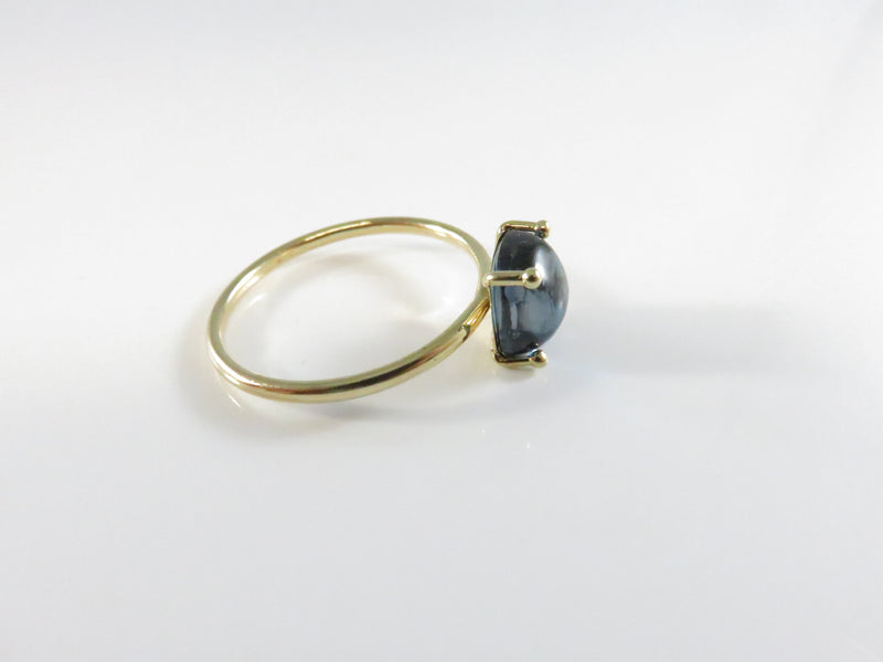 14K Yellow Gold Solitaire Ring with Dark Blue Synthetic Sugarloaf Stone 7.9 mm Cabochon