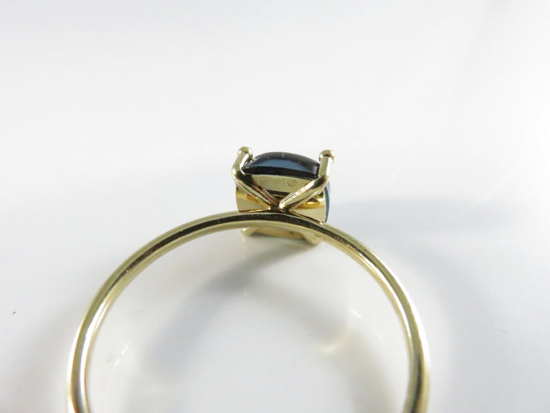 14K Yellow Gold Solitaire Ring with Dark Blue Synthetic Sugarloaf Stone 7.9 mm Cabochon