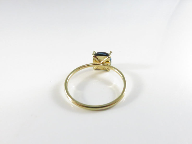 14K Yellow Gold Solitaire Ring with Dark Blue Synthetic Sugarloaf Stone 7.9 mm Cabochon
