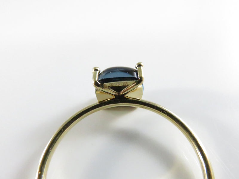 14K Yellow Gold Solitaire Ring with Dark Blue Synthetic Sugarloaf Stone 7.9 mm Cabochon
