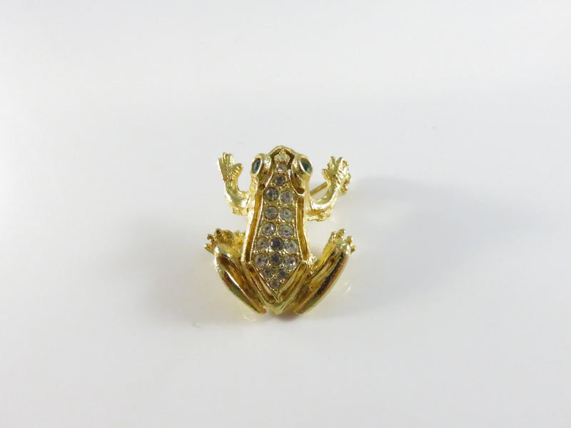 Vintage Sphinx Frog Brooch A899 Gold-Tone Crystal Accent Pin