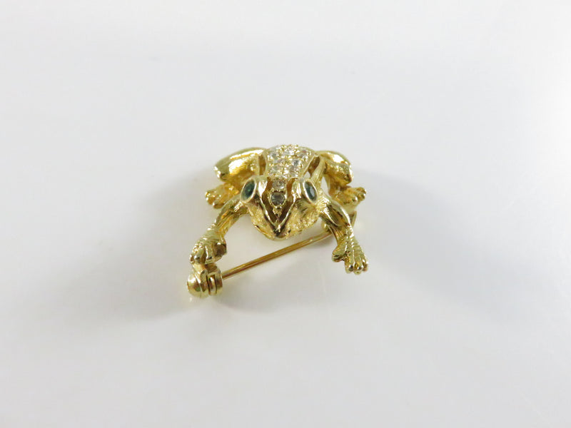 Vintage Sphinx Frog Brooch A899 Gold-Tone Crystal Accent Pin
