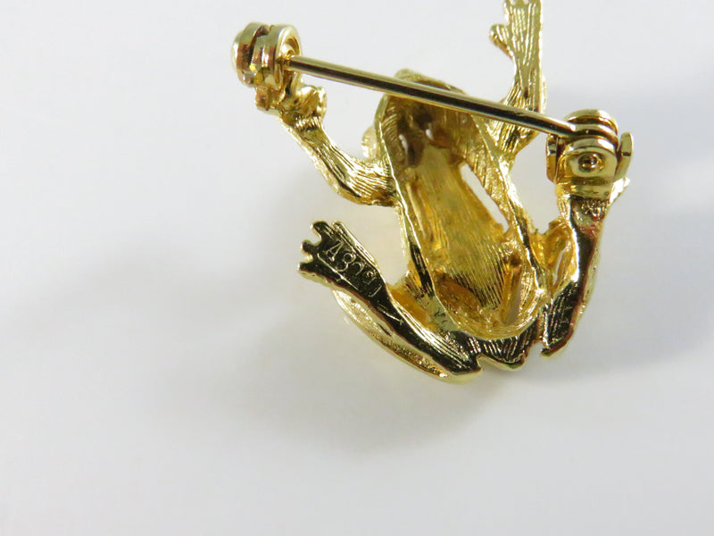 Vintage Sphinx Frog Brooch A899 Gold-Tone Crystal Accent Pin