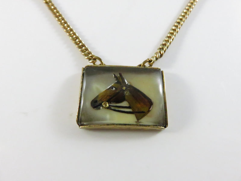 Anson Reverse-Painted Glass Horse Head Tie Bar Early Patent Pending