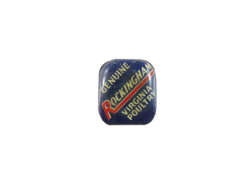 Vintage-style badge with 'Genuine Rockingham Virginia Poultry' text on a white background