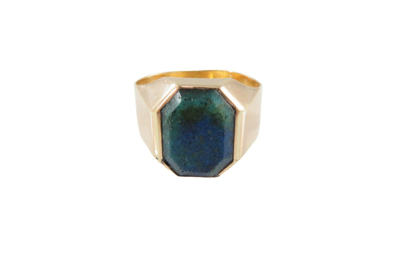 18K Gold Azurite Malachite Plaque Men's Ring Size 8 3/4 — Jewelry & Watches:Men's Jewelry:Rings • 18K, Gold — front view