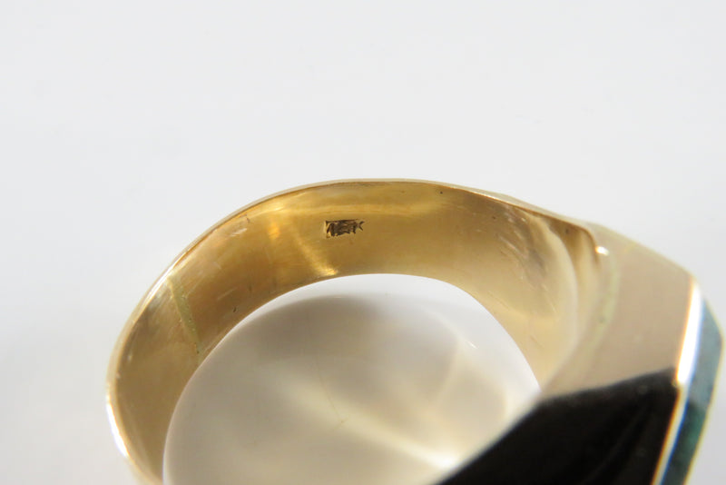 18K Gold Natural Azurite Malachite Plaque Men's Ring Size 8 3/4