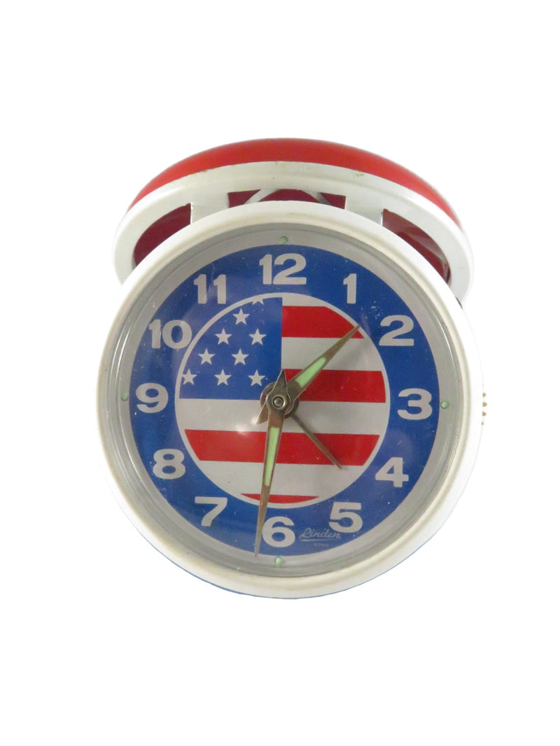 Vintage Linden Folding Travel Alarm Clock – American Flag Dial (Made in Japan) — front view