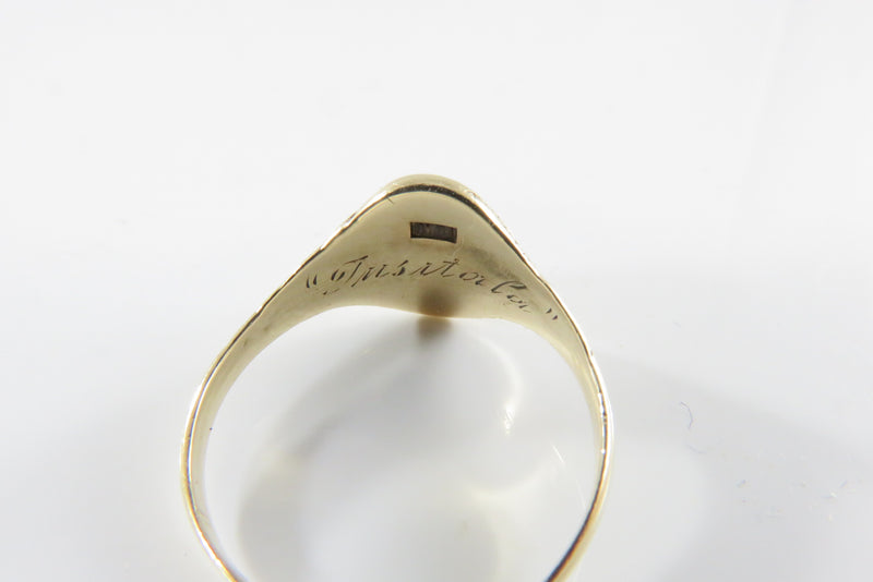 Antique 10K Signet Ring Edwardian Leaf Themed "Writer of Stories" Size 5.75 Women