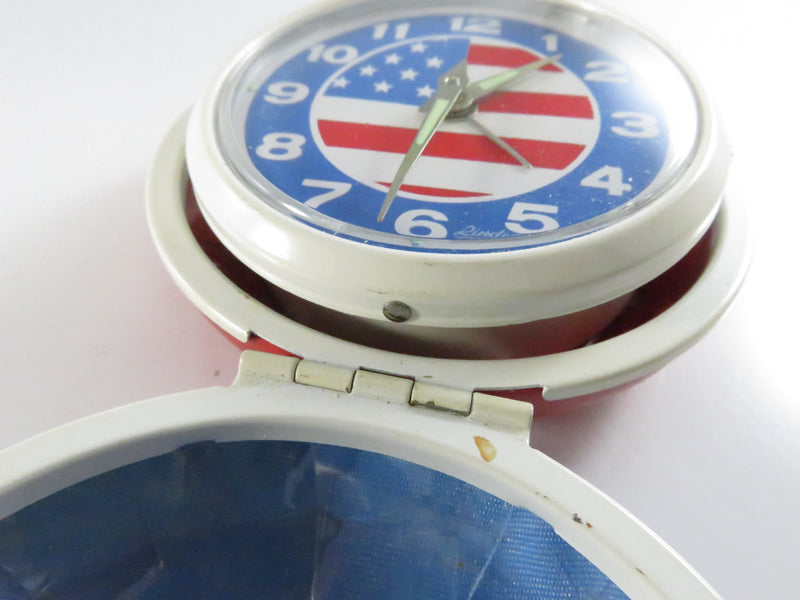 Vintage Linden Folding Travel Alarm Clock – American Flag Dial (Made in Japan)