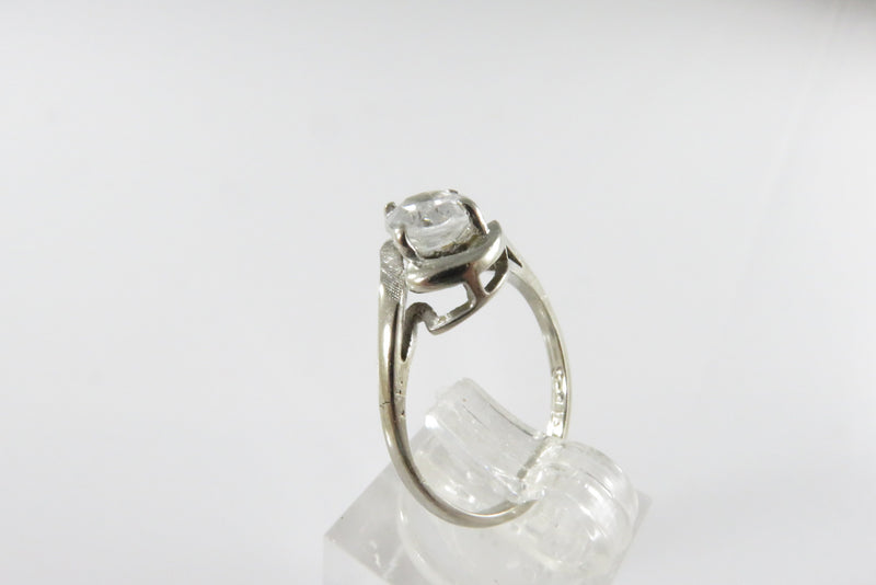 10K White Gold Oval Clear Stone Ring Size 5.5
