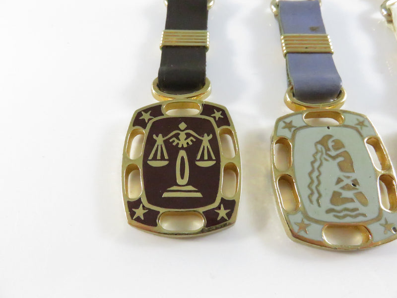 Vintage Swank Zodiac Keychain Set – Libra Aquarius Pisces – Enamel & Gold-Tone Fobs