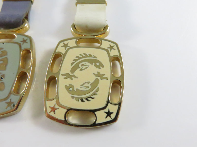 Vintage Swank Zodiac Keychain Set – Libra Aquarius Pisces – Enamel & Gold-Tone Fobs