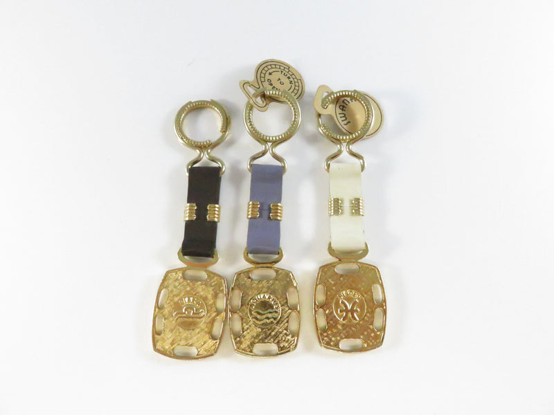 Vintage Swank Zodiac Keychain Set – Libra Aquarius Pisces – Enamel & Gold-Tone Fobs