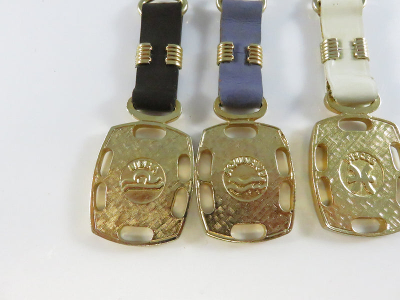 Vintage Swank Zodiac Keychain Set – Libra Aquarius Pisces – Enamel & Gold-Tone Fobs