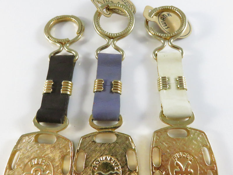 Vintage Swank Zodiac Keychain Set – Libra Aquarius Pisces – Enamel & Gold-Tone Fobs