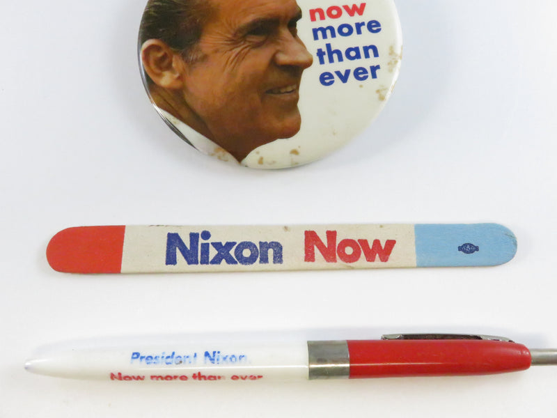 1972 Nixon Now More Than Ever Campaign Lot Button Pen Nail File Republican Promo