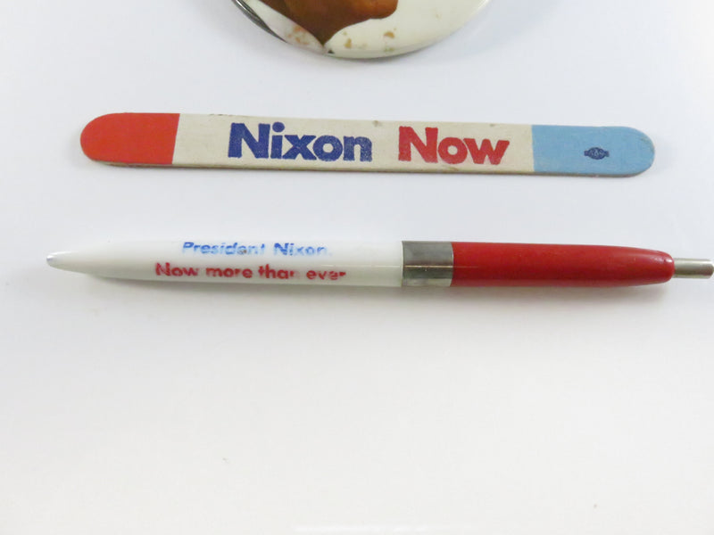 1972 Nixon Now More Than Ever Campaign Lot Button Pen Nail File Republican Promo