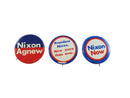 1972 Nixon Agnew Campaign Pinback and Lapel Pin Lot Set of 3 Now More Than Ever — front view