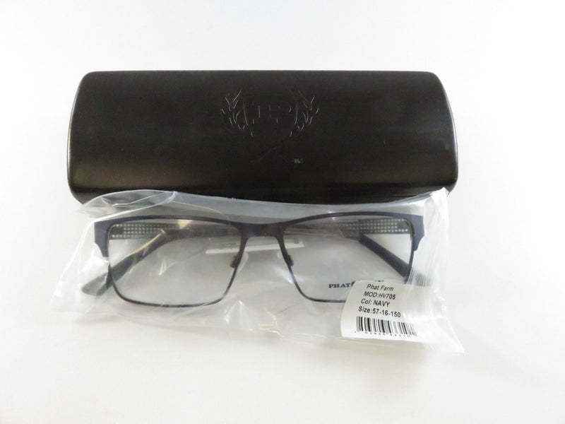 Phat Farm HV705 Navy Eyeglass Frames Men's Rectangle 57-16-150 with Case — front view