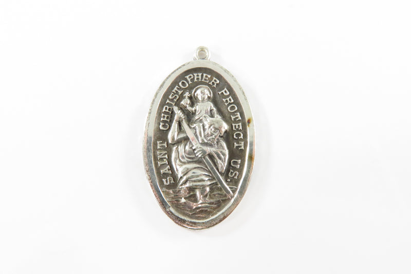 Vintage Saint Christopher Protect Us Oval Pendant/Charm or Fob Missing O'Ring
